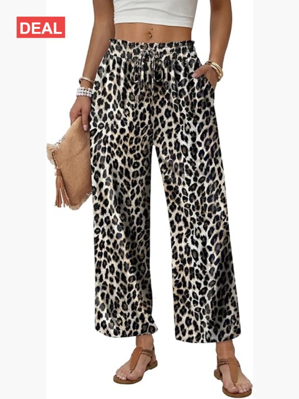 Wide Leg Palazzo Pants with Pockets Drawstring Elastic Waist Flowy Lounge